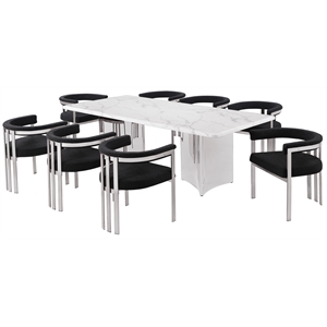 Best Quality Furniture 9 Piece White Marble Dining Set with Stainless Steel Base