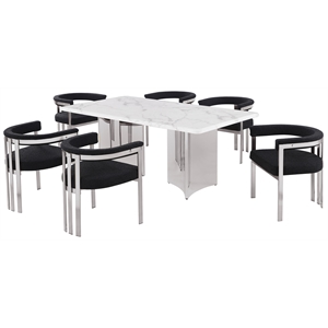 Best Quality Furniture 7 Piece White Marble Dining Set with Stainless Steel Base