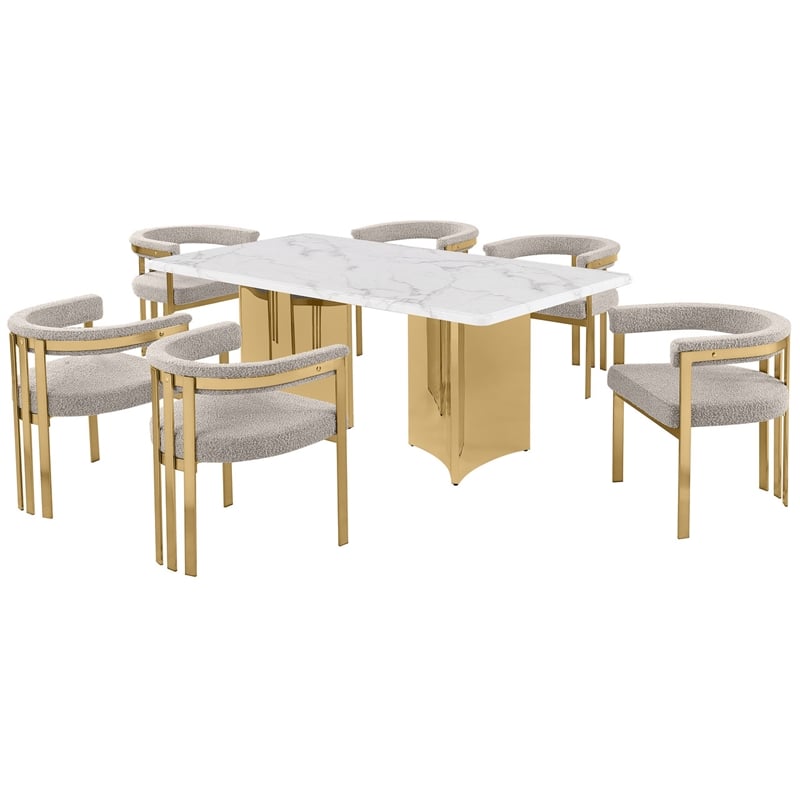 Best Quality Furniture 7 Piece White Marble Dining Set with Stainless Steel Base