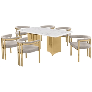 Best Quality Furniture 7 Piece White Marble Dining Set with Stainless Steel Base