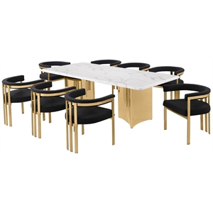 Best Quality Furniture 9 Piece White Marble Dining Set with Stainless Steel Base