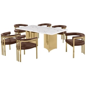 Best Quality Furniture 7 Piece White Marble Dining Set with Stainless Steel Base