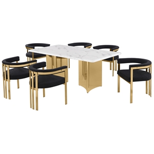 Best Quality Furniture 7 Piece White Marble Dining Set with Stainless Steel Base