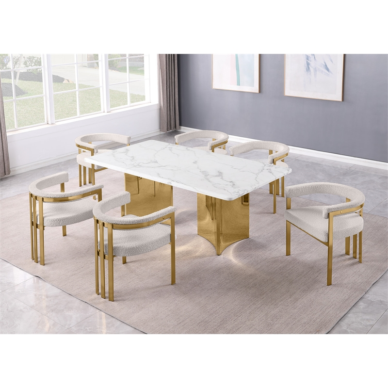 Best Quality Furniture 7 Piece White Marble Dining Set with Stainless Steel Base