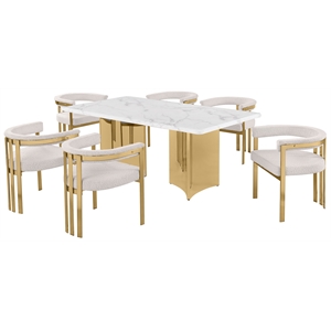 Best Quality Furniture 7 Piece White Marble Dining Set with Stainless Steel Base