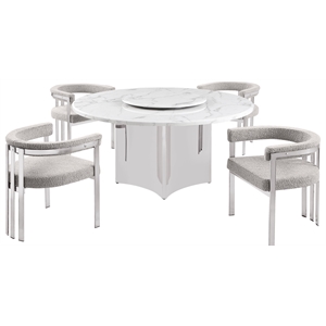 Best Quality Furniture 5 Piece White Marble Dining Set with Stainless Steel Base