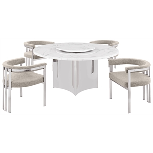 Best Quality Furniture 5 Piece White Marble Dining Set with Stainless Steel Base