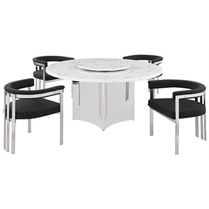 Best Quality Furniture 5 Piece White Marble Dining Set with Stainless Steel Base