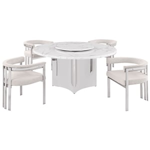 Best Quality Furniture 5 Piece White Marble Dining Set with Stainless Steel Base