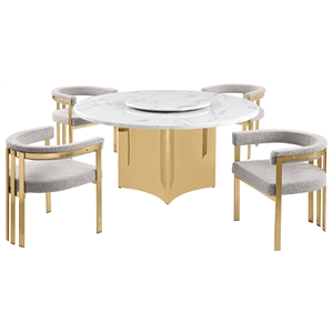 Best Quality Furniture 5 Piece White Marble Dining Set with Stainless Steel Base
