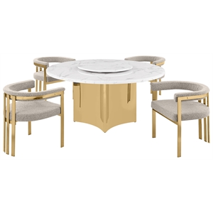 Best Quality Furniture 5 Piece White Marble Dining Set with Stainless Steel Base