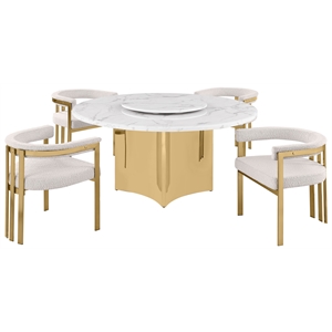Best Quality Furniture 5 Piece White Marble Dining Set with Stainless Steel Base