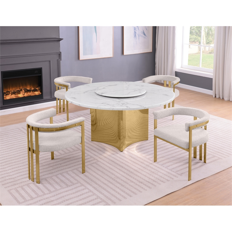 Best Quality Furniture 5 Piece White Marble Dining Set with Stainless Steel Base