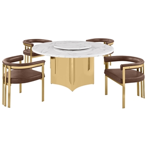 Best Quality Furniture 5 Piece White Marble Dining Set with Stainless Steel Base