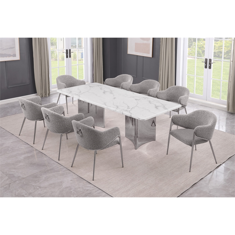 Best Quality Furniture 9 Piece White Marble Dining Set with Stainless Steel Base