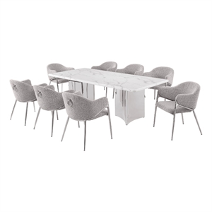 Best Quality Furniture 9 Piece White Marble Dining Set with Stainless Steel Base
