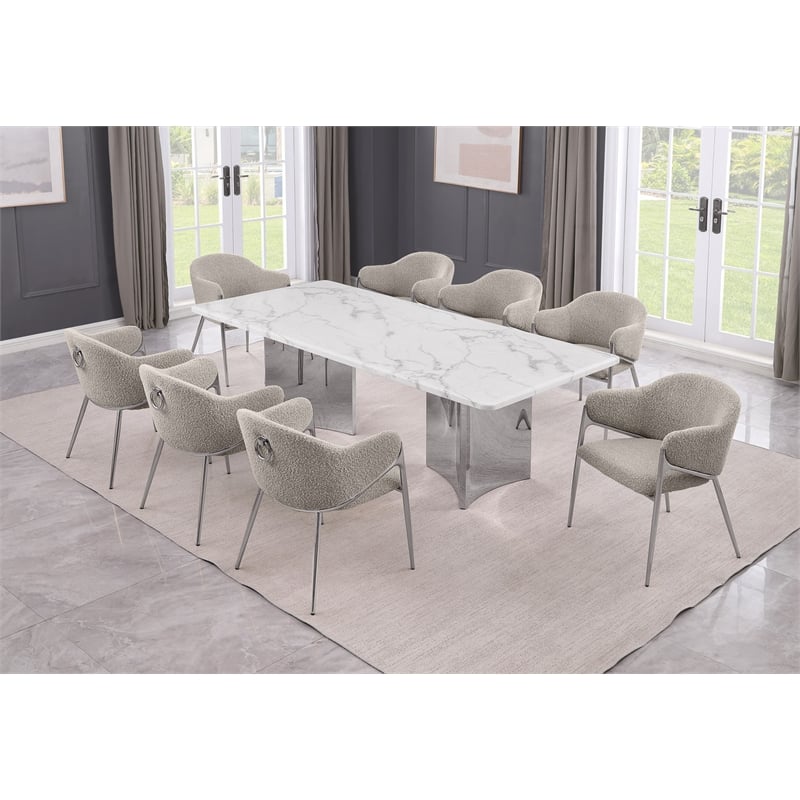 Best Quality Furniture 9 Piece White Marble Dining Set with Stainless Steel Base