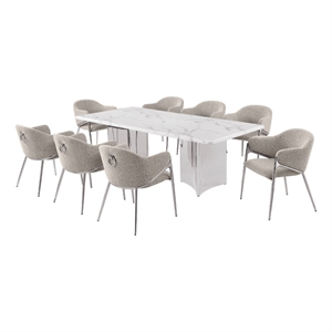 Best Quality Furniture 9 Piece White Marble Dining Set with Stainless Steel Base