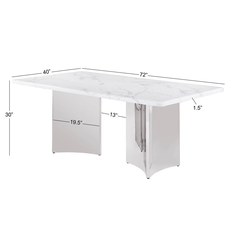 Best Quality Furniture 7 Piece White Marble Dining Set with Stainless Steel Base