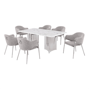 Best Quality Furniture 7 Piece White Marble Dining Set with Stainless Steel Base