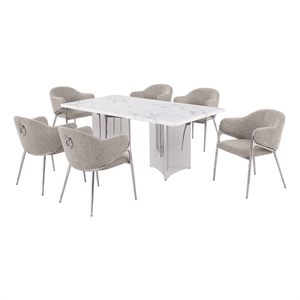 Best Quality Furniture 7 Piece White Marble Dining Set with Stainless Steel Base