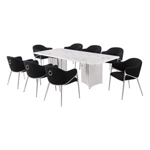 Best Quality Furniture 9 Piece White Marble Dining Set with Stainless Steel Base