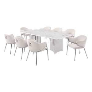 Best Quality Furniture 9 Piece White Marble Dining Set with Stainless Steel Base