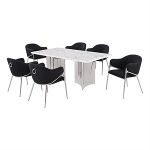 Best Quality Furniture 7 Piece White Marble Dining Set with Stainless Steel Base