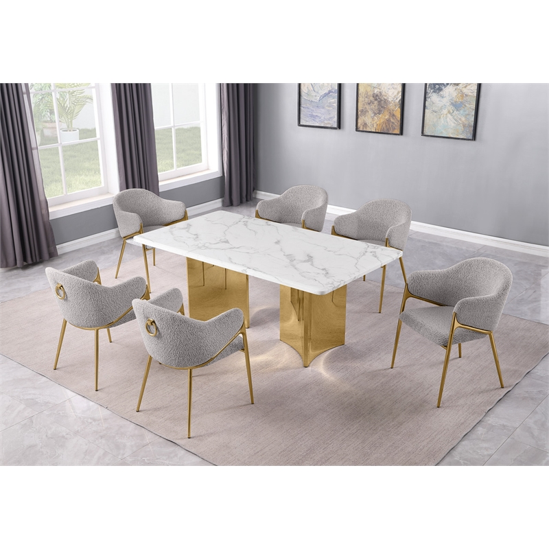 Best Quality Furniture 7 Piece White Marble Dining Set with Stainless Steel Base