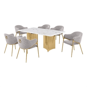 Best Quality Furniture 7 Piece White Marble Dining Set with Stainless Steel Base