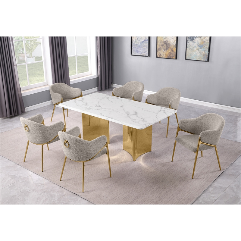 Best Quality Furniture 7 Piece White Marble Dining Set with Stainless Steel Base
