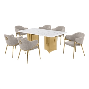 Best Quality Furniture 7 Piece White Marble Dining Set with Stainless Steel Base