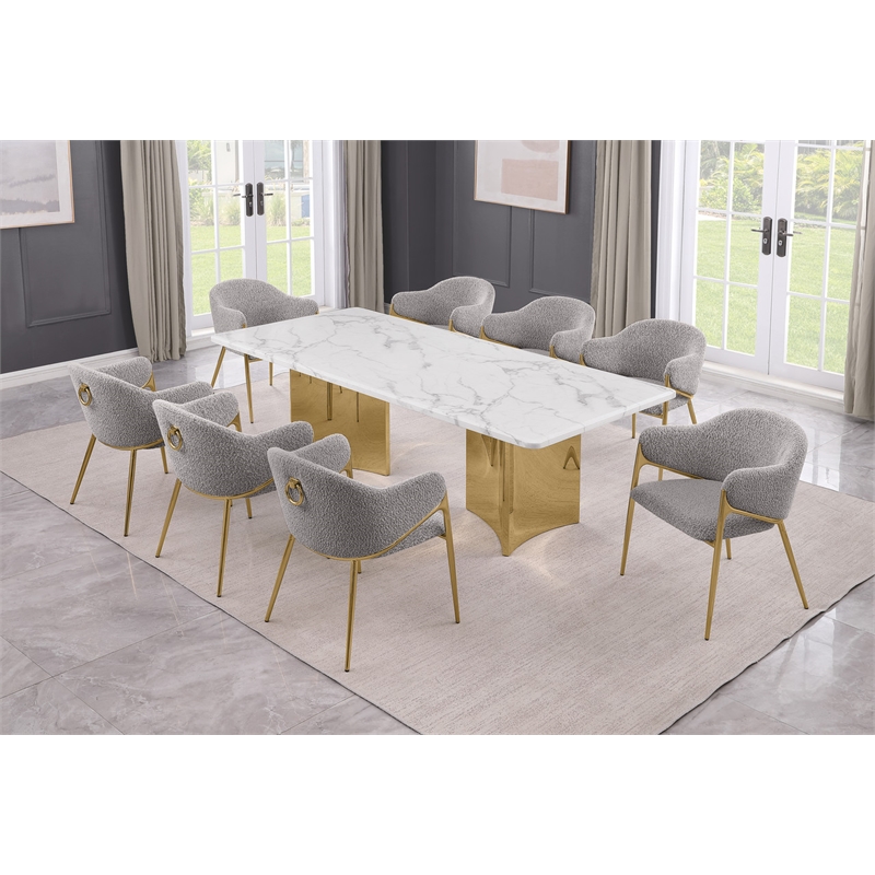 Best Quality Furniture 9 Piece White Marble Dining Set with Stainless Steel Base