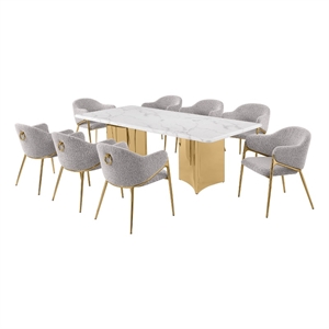 Best Quality Furniture 9 Piece White Marble Dining Set with Stainless Steel Base