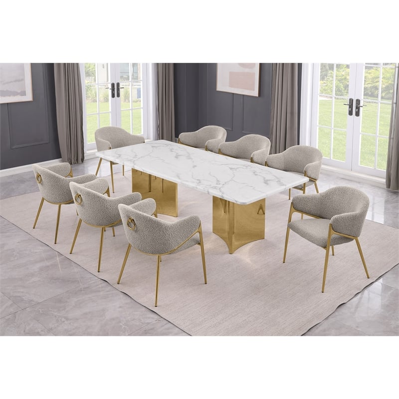 Best Quality Furniture 9 Piece White Marble Dining Set with Stainless Steel Base