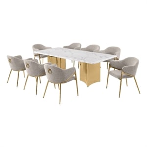 Best Quality Furniture 9 Piece White Marble Dining Set with Stainless Steel Base