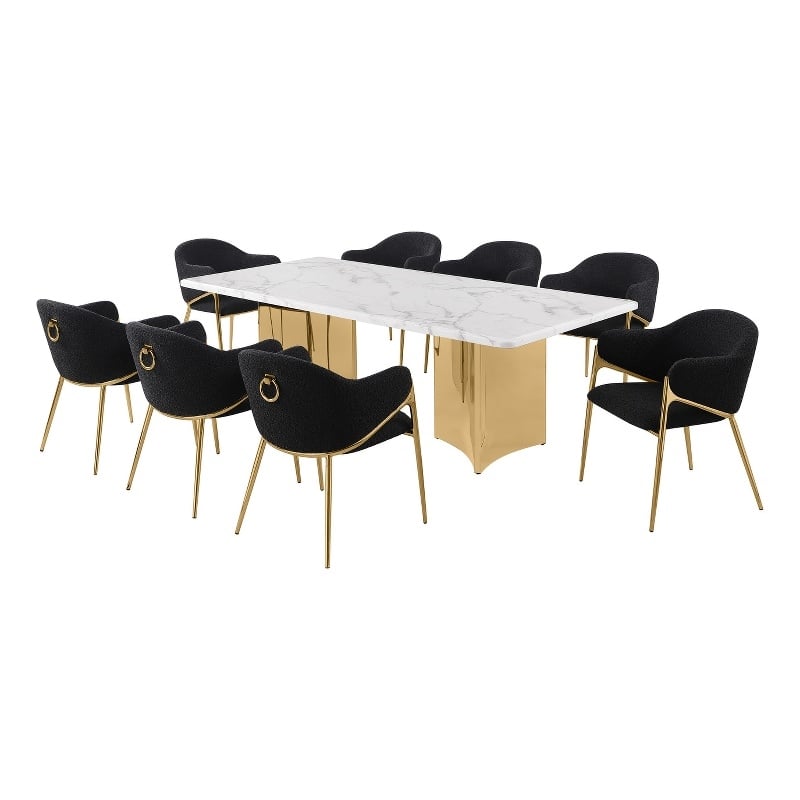 Best Quality Furniture 9 Piece White Marble Dining Set with Stainless Steel Base
