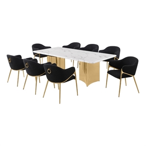 Best Quality Furniture 9 Piece White Marble Dining Set with Stainless Steel Base