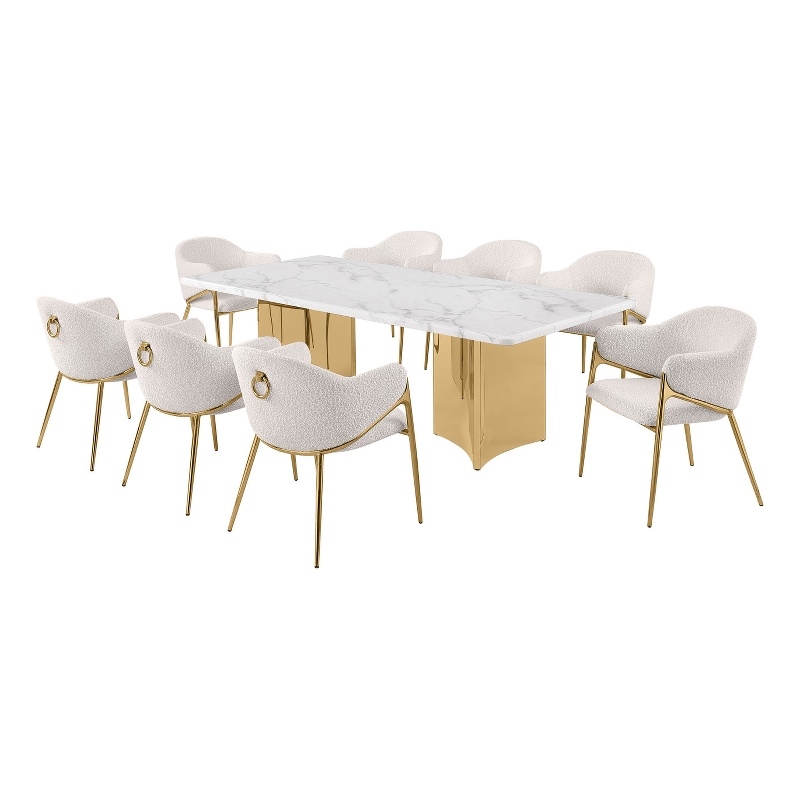 Best Quality Furniture 9 Piece White Marble Dining Set with Stainless Steel Base