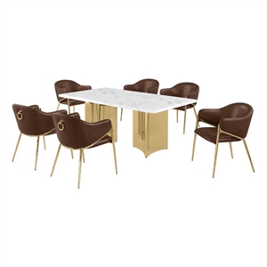 Best Quality Furniture 7 Piece White Marble Dining Set with Stainless Steel Base