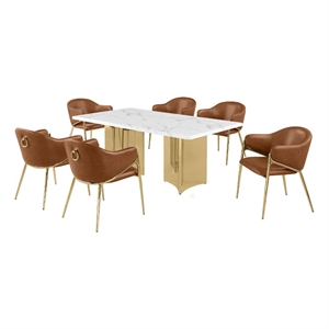 Best Quality Furniture 7 Piece White Marble Dining Set with Stainless Steel Base