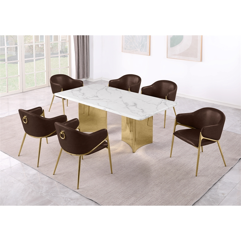 Best Quality Furniture 7 Piece White Marble Dining Set with Stainless Steel Base