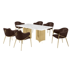 Best Quality Furniture 7 Piece White Marble Dining Set with Stainless Steel Base