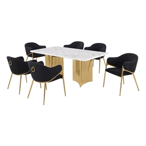 Best Quality Furniture 7 Piece White Marble Dining Set with Stainless Steel Base