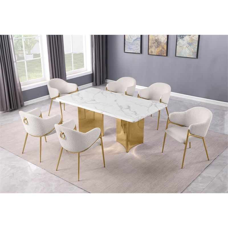 Best Quality Furniture 7 Piece White Marble Dining Set with Stainless Steel Base