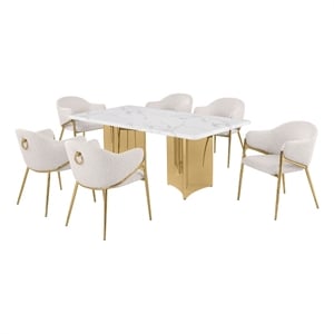 Best Quality Furniture 7 Piece White Marble Dining Set with Stainless Steel Base