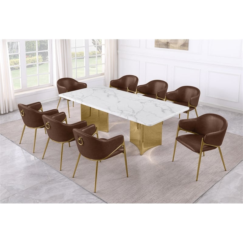 Best Quality Furniture 9 Piece White Marble Dining Set with Stainless Steel Base