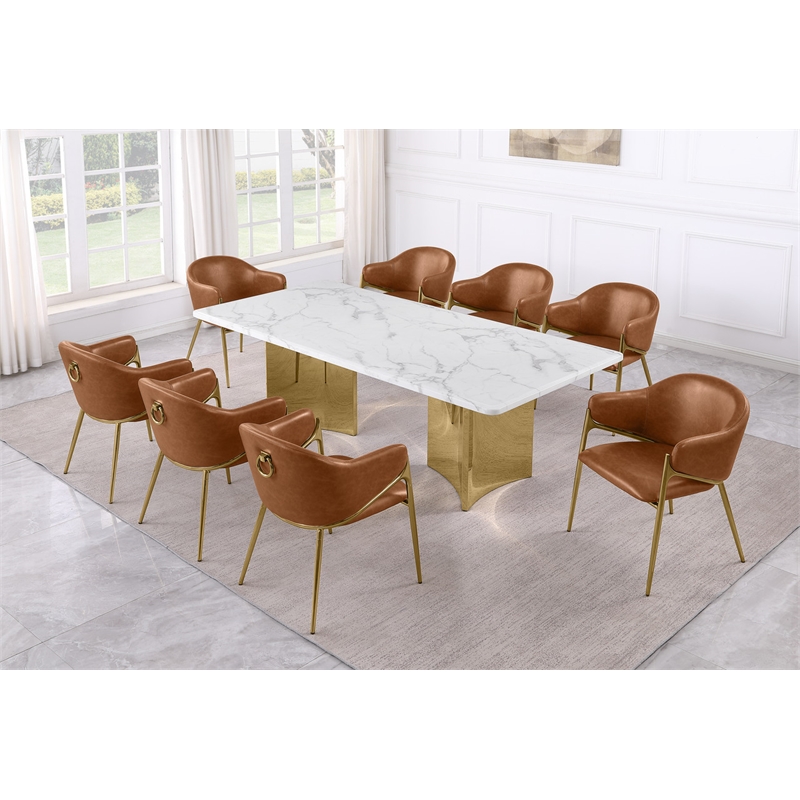 Best Quality Furniture 9 Piece White Marble Dining Set with Stainless Steel Base