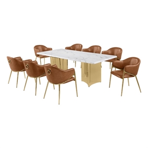 Best Quality Furniture 9 Piece White Marble Dining Set with Stainless Steel Base