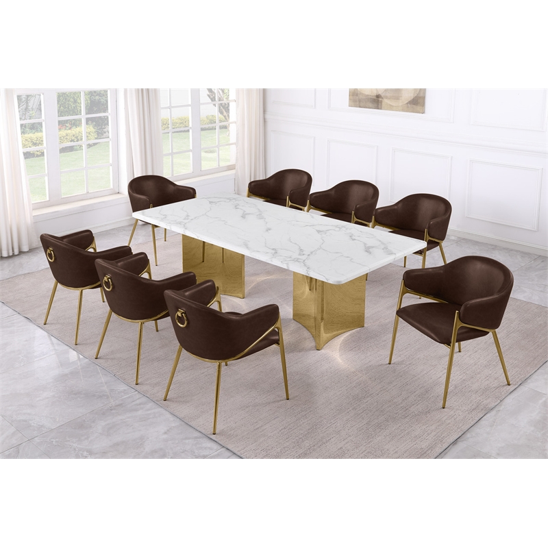 Best Quality Furniture 9 Piece White Marble Dining Set with Stainless Steel Base